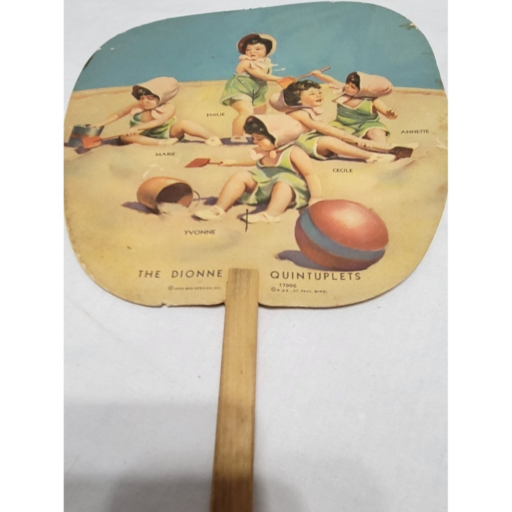 3 piece set Dionne Quintuplets Handheld fan, Card/picture and framed picture